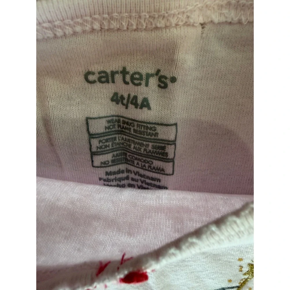 Carters Preppy Pajama Set Girls 4T Pink Cotton Floral Ballerina Christmas Turtle